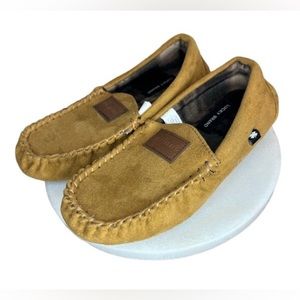 LUCKY BRAND Slippers Tan Brown Camel Like Suede Soft‎ Warm House Shoe Sz 2 Sz 3